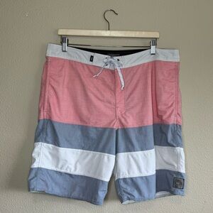 Vans shorts mens 36 striped swim trunks grey white & pink